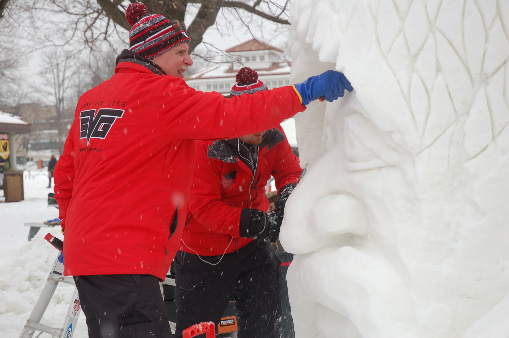 Minnesota snow sculptor at Flat Iron Park